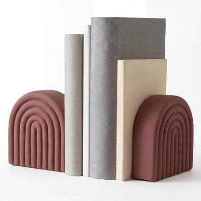 Brown 2 Pcs Boho Arch Concrete Bookends for Shelves, Rainbow - color: Brown, style: Rainbow