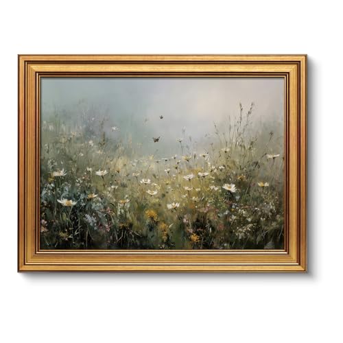 VIYYIEA Gold Framed Art Prints,12x16Inch, Wildflower Floral Vintage Art Painting, Country Spring Landscape Decor for Bedroom Bathroom Dining Room Shelf, Rustic Farmhouse Canvas Picture - color: Wildflower Floral, size: 16"L x 12"W