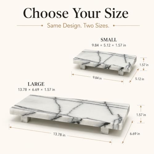 White Marble Pedestal Tray, 13.8-Inch Organizer for Bathroom Counter - color: Snow Plum Marble-13.8 in