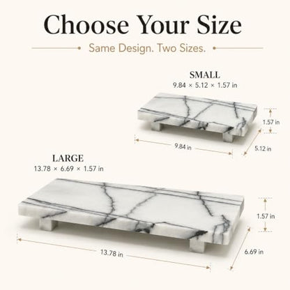 White Marble Pedestal Tray, 13.8-Inch Organizer for Bathroom Counter - color: Snow Plum Marble-13.8 in