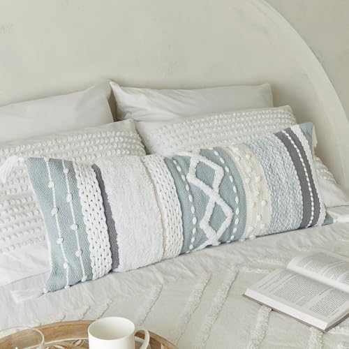 Decorative Boho Lumbar Pillow Cover 14x36 - Soft Textured Throw Pillow - color: Blue