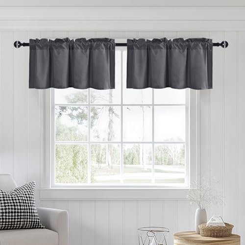 JIUZHEN Dark Grey Valance Curtains for Window 2 Panel, 42 x 18 Inches - color: Dark Grey, size: 42"W x 18"L (Pack of 2)