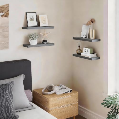 BAYKA Grey Floating Shelves 15.7in, Set of 3, Wall Mounted for Wall Decor - color: F. Grey - Industrial Edge Style, size: 15.7inches