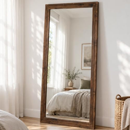 81x41in Full Length Mirror, 3-Tier Stepped Solid Wood Frame, Brown - color: Brown, size: 81"L x 41"W