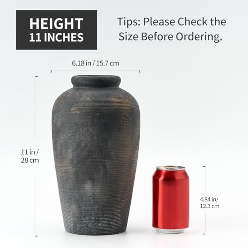 Vaseking Large Ceramic Rustic Vase, 11 inch Minimalist Decorative Farmhouse Tall Vase for Home Decor, Living Room, Shelf Decor, Enterway, Wedding, Table Decoration, Bronze - color: Bronze