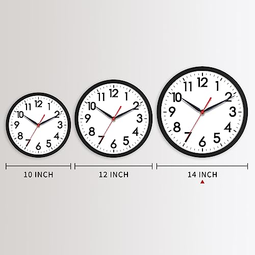 AKCISOT 14 Inch Wall Clock, Silent Battery Operated Analog Clock, Black - color: A_black, size: 14 Inch