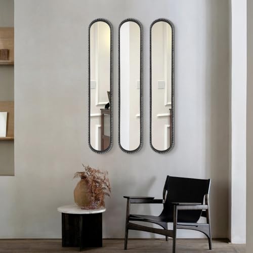 Long Narrow Decorative Wall Mirror, Skinny Oval Mirror for Entryway Living Room Bath Decor,Metal Frame with Beaded Decor Mirrors,7.9X 44 - color: Black-2pack