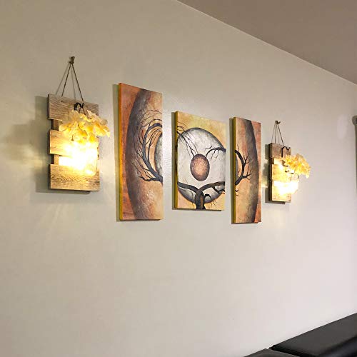 Rustic Mason Jar Sconces Wall Decor, Brown, Set of 2 - color: 11.8"H Brown + Hydrangea