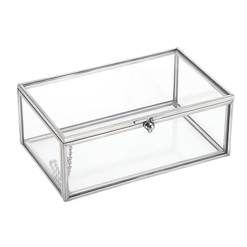 Hipiwe Vintage Glass Keepsake Box Small Jewelry Display Case Lidded Box - color: Silver, size: Small