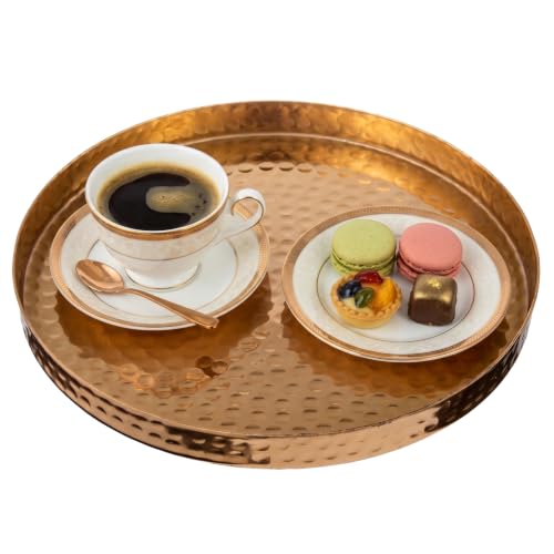 MyGift 11 Inch Deluxe Hammered Copper Kithchen Accessories Tray - Aluminum Plated Copper Platter and Vanity Tray - Handcrafted in India