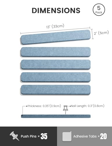 Fluxynara 13" x 2" Felt Wall Panels, Coastal Mist - color: Coastal Mist, size: 5-pack