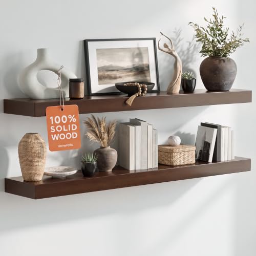 Homeforia 36 Inch Floating Shelves, High-End Solid Pine Wood, Set of 2 - color: American Walnut - Satin Dark Tone, size: 36 inch