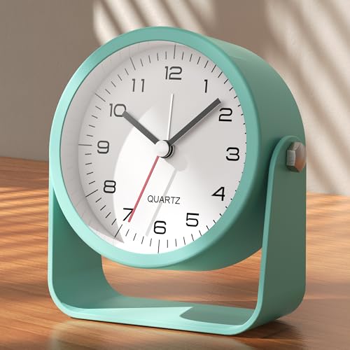 AYRELY® 3.5" Small Analog Travel Alarm Clock, Battery Operated Desk Clock - color: Light Blue