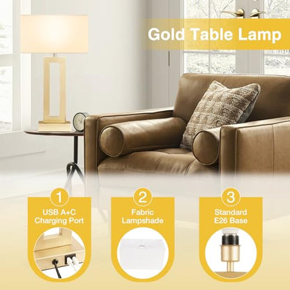 22" Tall Touch Lamps for Nightstand with USB C+A, 3 Way Dimmable Gold Lamp - color: A. White&Gold, size: Large(22in)