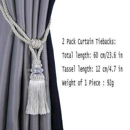 BEL AVENIR 4 Pack Curtain Tiebacks Hand-Woven Holdbacks Tassels Tiebacks - color: Beige, size: 4 Pack