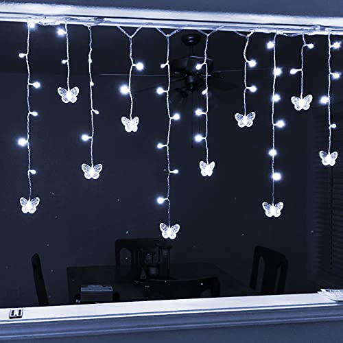 Butterfly Curtain Fairy Lights USB Plug in,8 Modes 120 LED 20FT Firefly Twinkle Timer String Lights with Remote, Waterproof Copper Wire for Bedroom Patio Christmas Wedding Party (Cool White) - color: Cool White