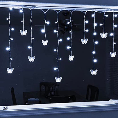 Butterfly Curtain Fairy Lights USB Plug in,8 Modes 120 LED 20FT Firefly Twinkle Timer String Lights with Remote, Waterproof Copper Wire for Bedroom Patio Christmas Wedding Party (Cool White) - color: Cool White