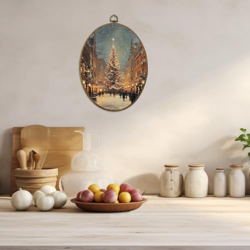 CUANFDDSF Rustic Christmas Winter Village Oval Wall Art Decor 8.6x11.4 Inch - color: Colour 08