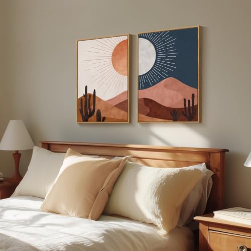 Framed Boho Mid Century Modern Desert Landscape Wall Art Bedroom, 20x30 In - color: Terracotta Blue, size: 20" W x 30" H x 2Pcs