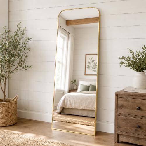HARRITPURE 57"x20" Full Length Mirror Gold Rounded Corner Floor Mirror - color: Re-gold, size: 57"L x 20"W