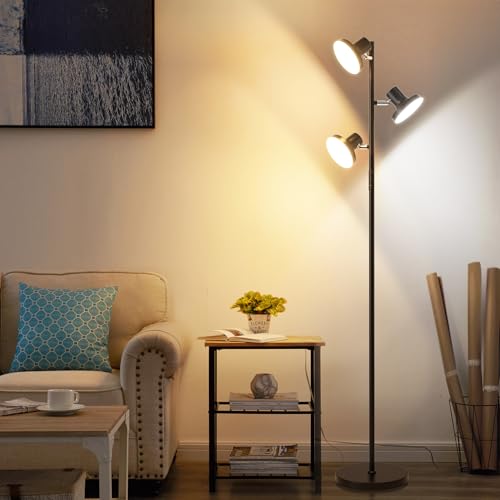 SIBRILLE 36W LED Tree Floor Lamp, Modern Dimmable Standing Lamp with Remote & Touch Control, 4 Color Temperatures, 3 Rotatable LED Light Floor Lamps for Living Room, Bedroom, Office - color: Black