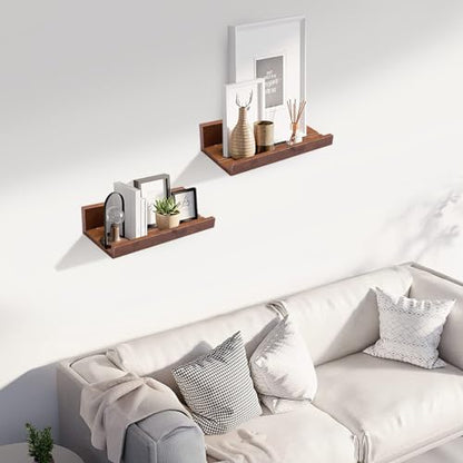 Muzilife 12" Small Floating Shelves Wood Wall Shelf with Lip, 2Pcs, Honey - color: Honey, size: 12"