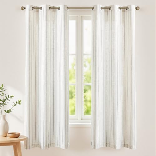 Grey Striped Linen Curtains,Light Filtering Drapes,2 Panels,42x63 - color: Grey, size: 42"W x 63"L (Pack of 2)