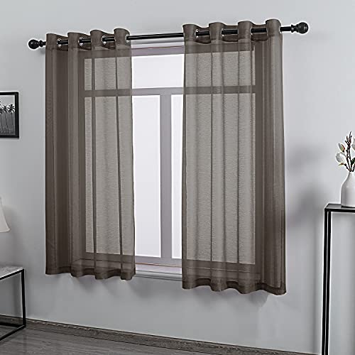 DONREN Chocolate Brown Faux Linen Semi Sheer Transparent Window Curtain Grommet Panels for Bedroom, Living Room(2 Panels,52 W x 63 inch Long) - color: Chocolate Brown, size: 52"W x 63"L (Pack of 2)