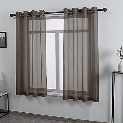 DONREN Chocolate Brown Faux Linen Semi Sheer Transparent Window Curtain Grommet Panels for Bedroom, Living Room(2 Panels,52 W x 63 inch Long) - color: Chocolate Brown, size: 52"W x 63"L (Pack of 2)
