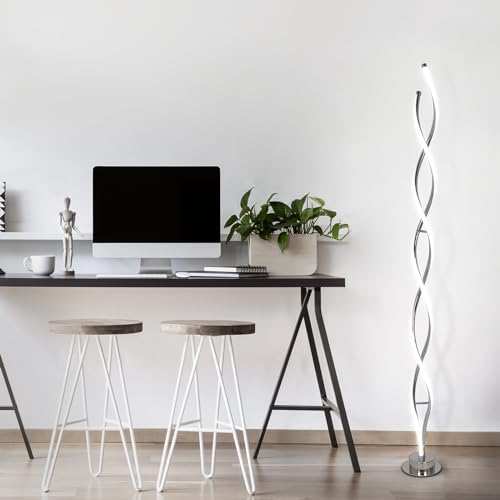 ADISUN 31W LED Floor Lamp, Spiral Dimmable Modern Standing Lamp with Remote - color: Silver C