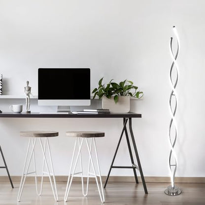 ADISUN 31W LED Floor Lamp, Spiral Dimmable Modern Standing Lamp with Remote - color: Silver C