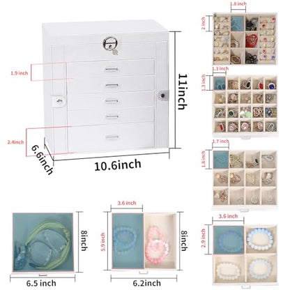 BOOVO Large Jewelry Box for Women 6 Layer - color: White, size: 6 Layer