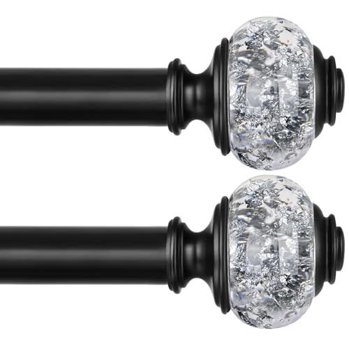 2 Pack Black Curtain Rods, 1 Inch Telescoping Drapery Rod 28 to 48 inch (2.3 to 4 ft), USFOOK Curtain Rods for Windows, Silver Translucent Finials - color: Black, size: 28-48"(2 Pack)