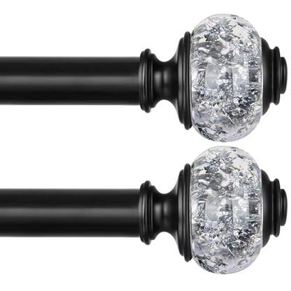 2 Pack Black Curtain Rods, 1 Inch Telescoping Drapery Rod 28 to 48 inch (2.3 to 4 ft), USFOOK Curtain Rods for Windows, Silver Translucent Finials - color: Black, size: 28-48"(2 Pack)