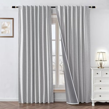 100% Blackout Curtains 108 inch Faux Linen (W37 x L108, White) - color: White, size: 37"W x 108"L (Pack of 2)