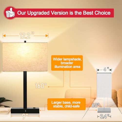 Lynnoland 21" Set of 2 Table lamp with USB A+C & AC Outlets, Touch Control 3-Way Dimmable Nightstand Lamps for Bedroom Living Room Office Reading, Linen Shade Touch Lamps, 3000K LED Bulbs Included - color: Natural Linen & Matte Black