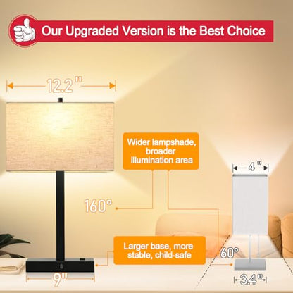 Lynnoland 21" Set of 2 Table lamp with USB A+C & AC Outlets, Touch Control 3-Way Dimmable Nightstand Lamps for Bedroom Living Room Office Reading, Linen Shade Touch Lamps, 3000K LED Bulbs Included - color: Natural Linen & Matte Black