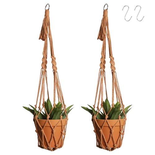 Artilady Macrame Hanging Planter for Indoor Plants Boho Plant Hanger Holder - color: Orange