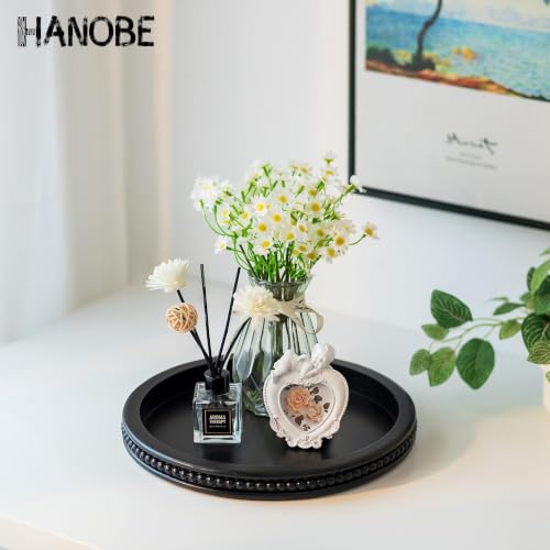 Hanobe Black Decorative Tray for Coffee Table, Round, Beaded Edge - color: Black