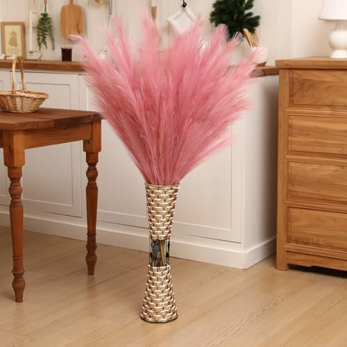 Wertuirk Dark Pink Pampas Grass, 8 Pcs 45 Inch Tall Large Faux Pompous - color: Dark Pink