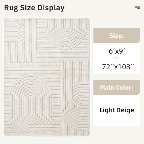 Beige Solid Area Rug 6x9, Washable Rugs for Living Room Bedroom - color: Light Beige, size: 6' x 9' (Rectangular)