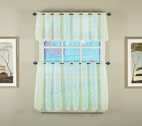 Today's Curtain, Samantha Embroidered Sheer Valance 13", Ecru, 59" W x 13" L - color: Ecru, size: 59"W x 13"L (Pack of 1)