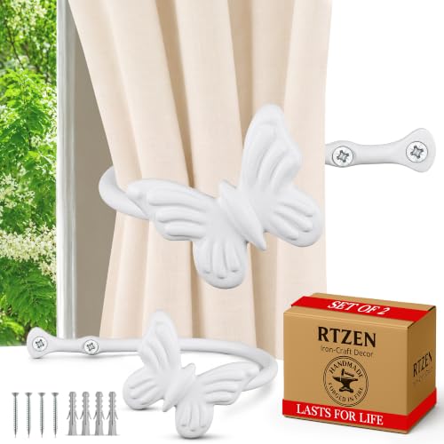 RTZEN Metal Curtain Tiebacks, Drapery Holders for Wall, 2 Pcs - size: Medium, style: Butterfly - W