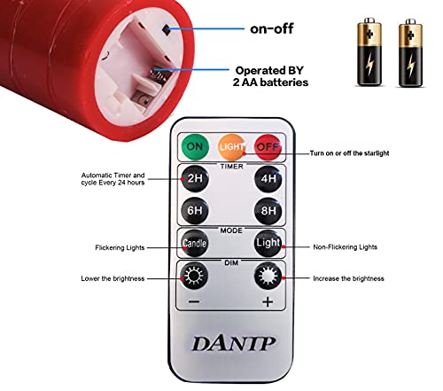 Red LED flameless Candle with Embedded Starlight String, 3 LED Candles, 10-Key Remote Control, 24-Hour Timer Function, Dancing Flame, Real Wax, Battery Powered. (Red - color: Red