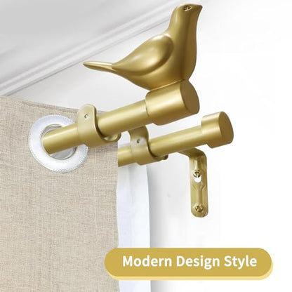 3/4" Diameter Farmhouse Double Window Treatment Curtain Rod, Bird Finials (84"-120", Gold) - color: Gold, size: 84"-120"