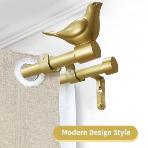 3/4" Diameter Farmhouse Double Window Treatment Curtain Rod, Bird Finials (84"-120", Gold) - color: Gold, size: 84"-120"