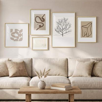 Large Framed Abstract Neutral Canvas Wall Art for Living Room, 5 Piece - color: Neutral, size: 8x10x1Pcs+12x16x2Pcs+16x16x1Pcs+16x24x1Pcs