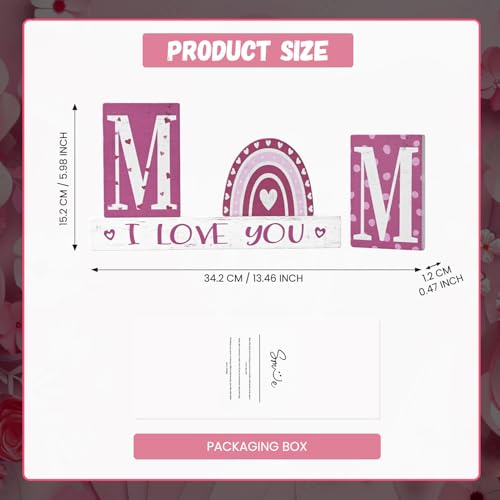 Smile 4 Pcs Wooden Decor Mother's day Indoor Decorations, Mom I Love You Heart - Shaped, Pink Table Centerpieces for Home Kitchen - style: Mom