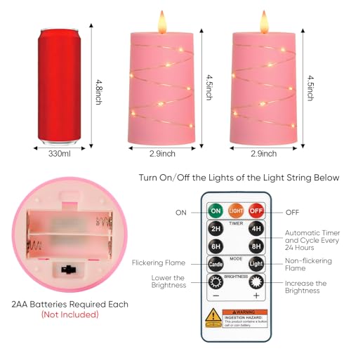 Raycare Pink Battery Operated Flameless LED Pillar Candle with Remote Timer - color: 2pc-pink