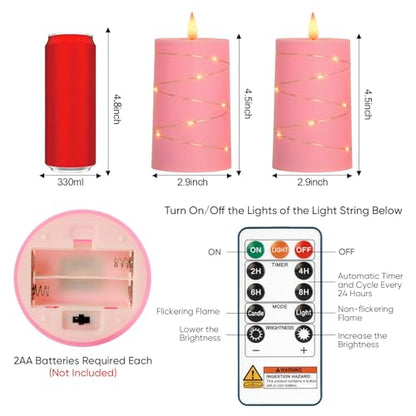 Raycare Pink Battery Operated Flameless LED Pillar Candle with Remote Timer - color: 2pc-pink